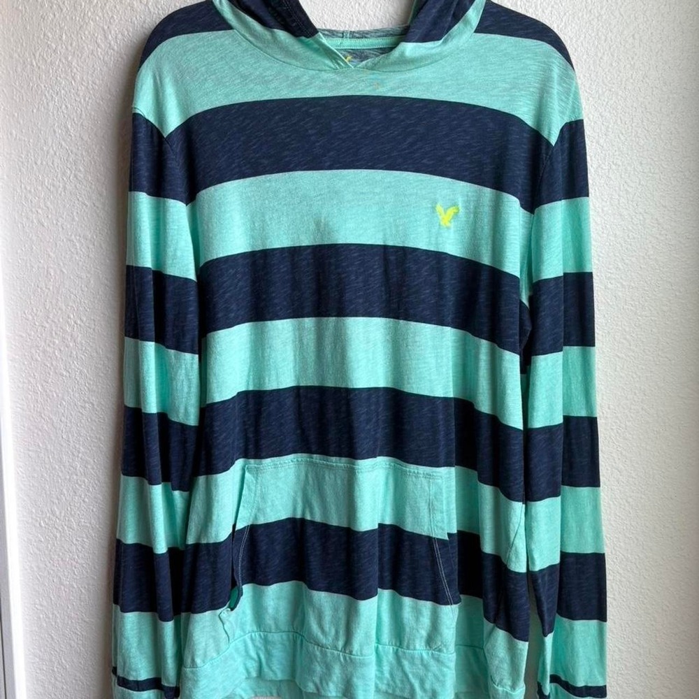 American Eagle Striped Hoodie Man Medium Tall